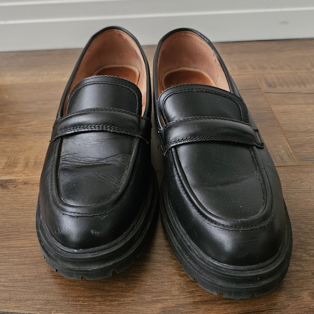 Madewell black leather chunky loafer